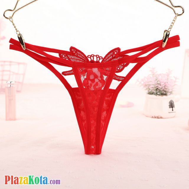 GS290 - Celana Dalam Wanita G-String Seksi Kupu-Kupu Bunga Merah Transparan Tali 2 - Photo 2