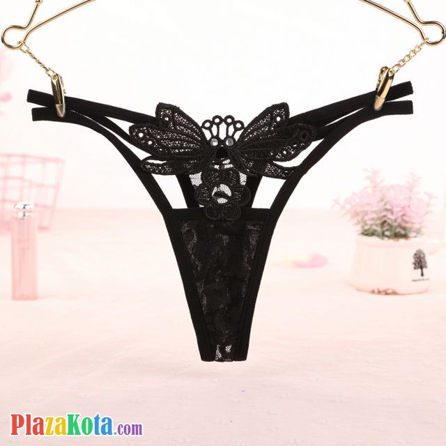 GS292 - Celana Dalam Wanita G-String Seksi Kupu-Kupu Bunga Hitam Transparan Tali 2 - Photo 1