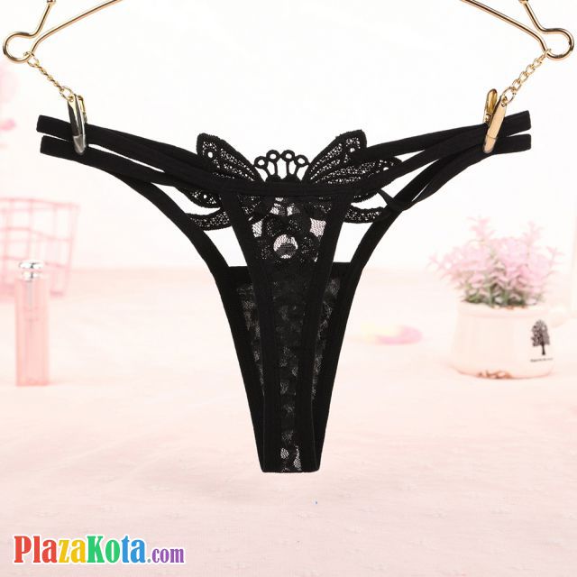 GS292 - Celana Dalam Wanita G-String Seksi Kupu-Kupu Bunga Hitam Transparan Tali 2 - Photo 2