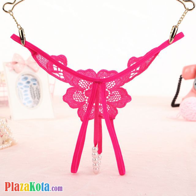 GS293 - Celana Dalam Wanita G-String Mutiara Seksi T-Back Bunga Crotchless Magenta - Photo 2
