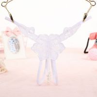 GS294 - Celana Dalam Wanita G-String Mutiara Seksi T-Back Bunga Crotchless Putih