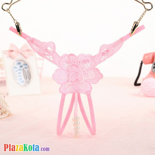 GS295 - Celana Dalam Wanita G-String Mutiara Seksi T-Back Bunga Crotchless Pink - Photo 1