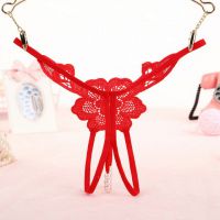 GS296 - Celana Dalam Wanita G-String Mutiara Seksi T-Back Bunga Crotchless Merah - 2