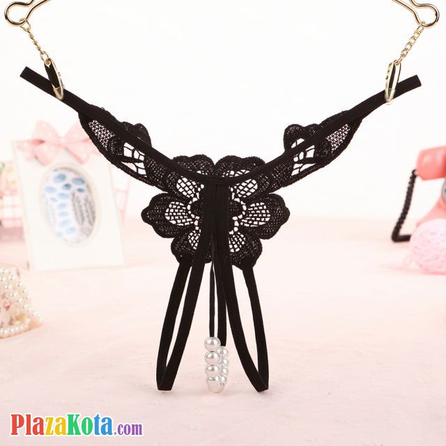 GS298 - Celana Dalam Wanita G-String Mutiara Seksi T-Back Bunga Crotchless Hitam - Photo 2