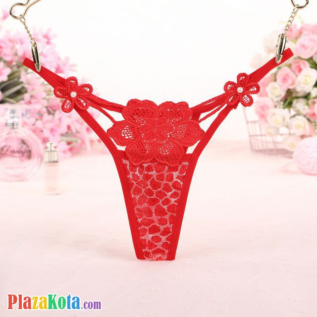 GS301 - Celana Dalam Wanita G-String Seksi Bunga Merah Transparan - Photo 1