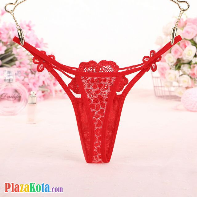 GS301 - Celana Dalam Wanita G-String Seksi Bunga Merah Transparan - Photo 2