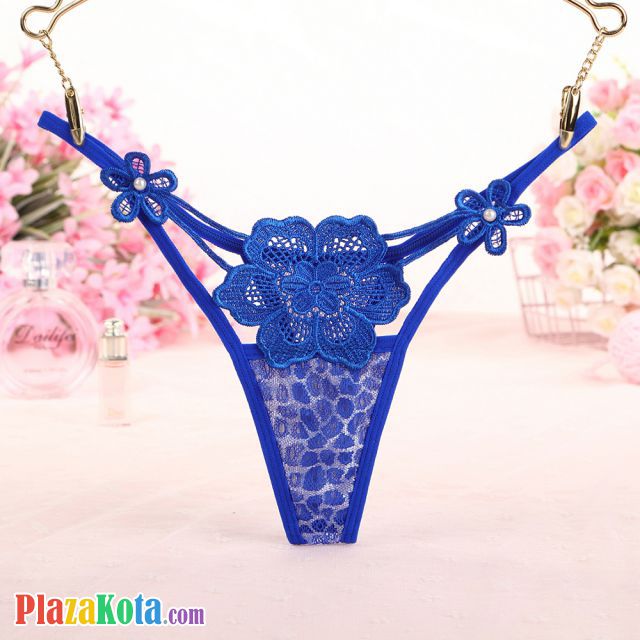 GS302 - Celana Dalam Wanita G-String Seksi Bunga Biru Transparan - Photo 1
