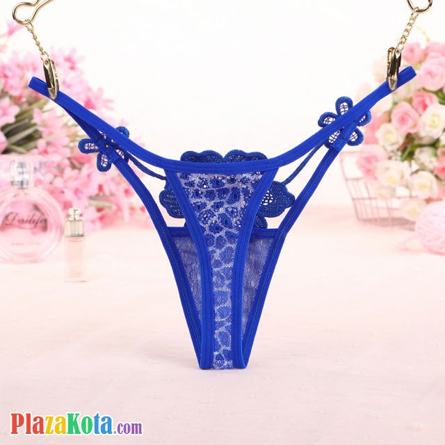 GS302 - Celana Dalam Wanita G-String Seksi Bunga Biru Transparan - Photo 2