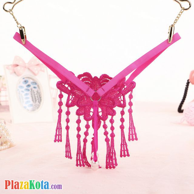GS303 - Celana Dalam Wanita G-String Mutiara Seksi T-Back Rumbai Magenta - Photo 2