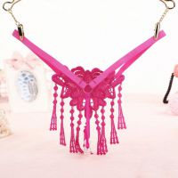 GS303 - Celana Dalam Wanita G-String Mutiara Seksi T-Back Rumbai Magenta - 2