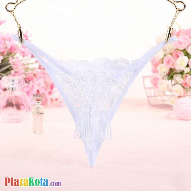 GS310 - Celana Dalam Wanita G-String Seksi Putih Transparan Rumbai - Photo 2