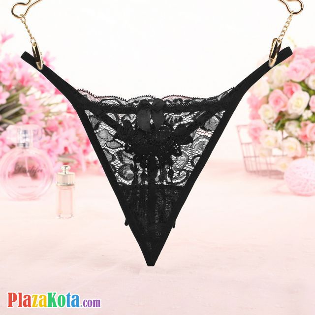 GS314 - Celana Dalam Wanita G-String Seksi Hitam Transparan Rumbai - Photo 1