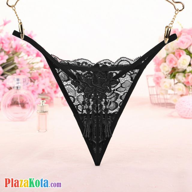 GS314 - Celana Dalam Wanita G-String Seksi Hitam Transparan Rumbai - Photo 2