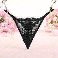 GS314 - Celana Dalam Wanita G-String Seksi Hitam Transparan Rumbai