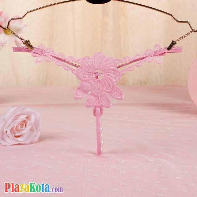 GS317 - Celana Dalam Wanita G-String Mutiara Seksi T-Back Bunga Pink - Photo 1