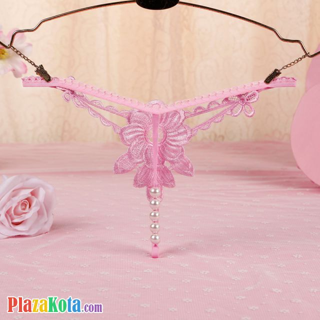 GS317 - Celana Dalam Wanita G-String Mutiara Seksi T-Back Bunga Pink - Photo 2