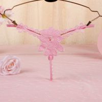GS317 - Celana Dalam Wanita G-String Mutiara Seksi T-Back Bunga Pink