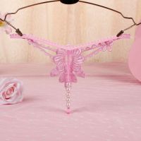 GS317 - Celana Dalam Wanita G-String Mutiara Seksi T-Back Bunga Pink - 2