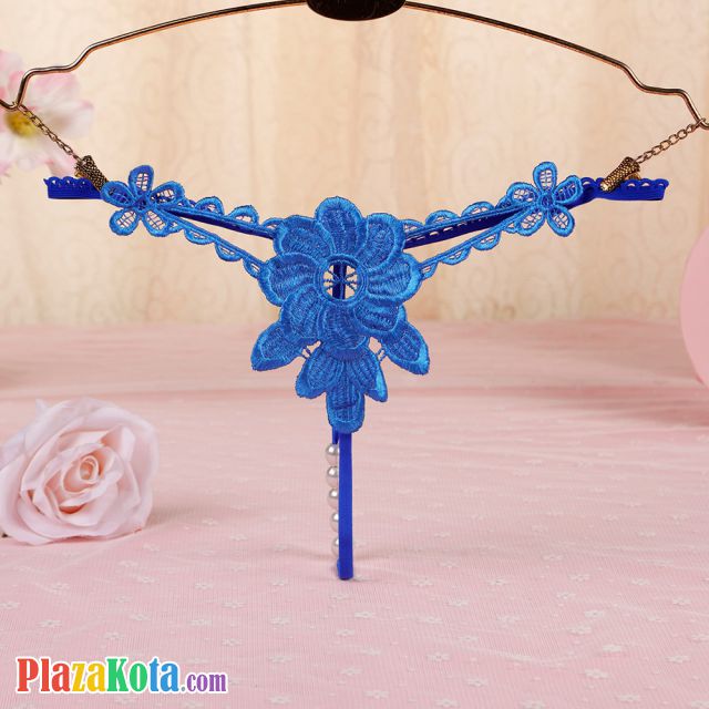 GS319 - Celana Dalam Wanita G-String Mutiara Seksi T-Back Bunga Biru - Photo 1