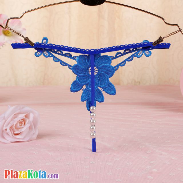 GS319 - Celana Dalam Wanita G-String Mutiara Seksi T-Back Bunga Biru - Photo 2