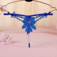 GS319 - Celana Dalam Wanita G-String Mutiara Seksi T-Back Bunga Biru - 2