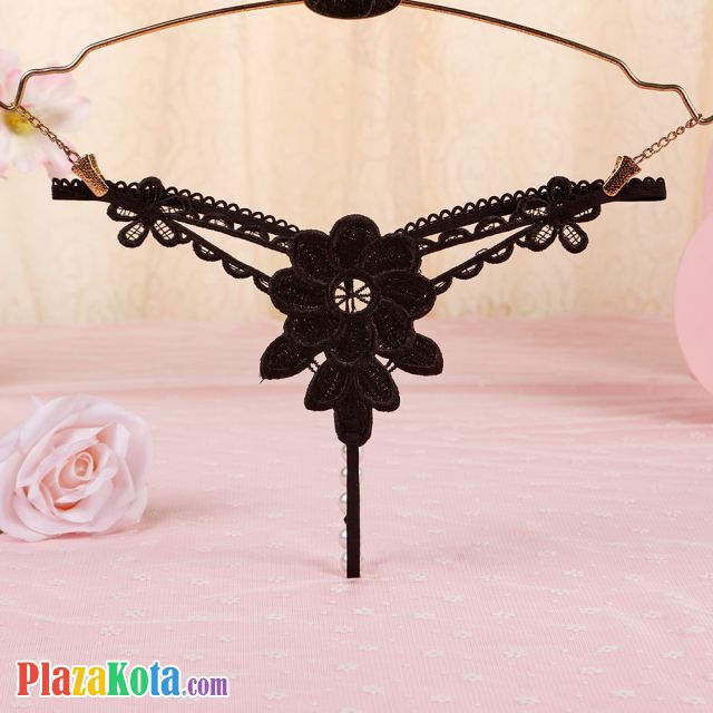 GS320 - Celana Dalam Wanita G-String Mutiara Seksi T-Back Bunga Hitam - Photo 1