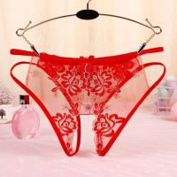 P557 - Celana Dalam Wanita Panties Hipster Seksi Merah Transparan Bunga Merah Crotchless Tali 2 - 2