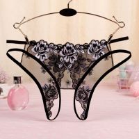 P563 - Celana Dalam Wanita Panties Hipster Seksi Hitam Transparan Bunga Hitam Crotchless Tali 2