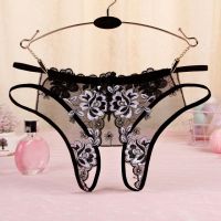 P563 - Celana Dalam Wanita Panties Hipster Seksi Hitam Transparan Bunga Hitam Crotchless Tali 2 - 2