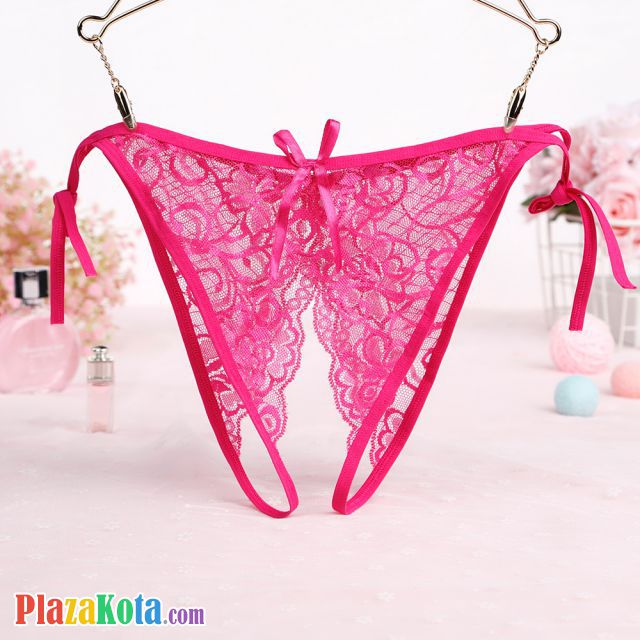 P579 - Celana Dalam Wanita Panties Thong Seksi Magenta Transparan Crotchless Ikat Samping - Photo 1