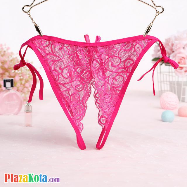 P579 - Celana Dalam Wanita Panties Thong Seksi Magenta Transparan Crotchless Ikat Samping - Photo 2