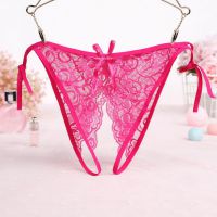 P579 - Celana Dalam Wanita Panties Thong Seksi Magenta Transparan Crotchless Ikat Samping
