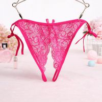 P579 - Celana Dalam Wanita Panties Thong Seksi Magenta Transparan Crotchless Ikat Samping - 2