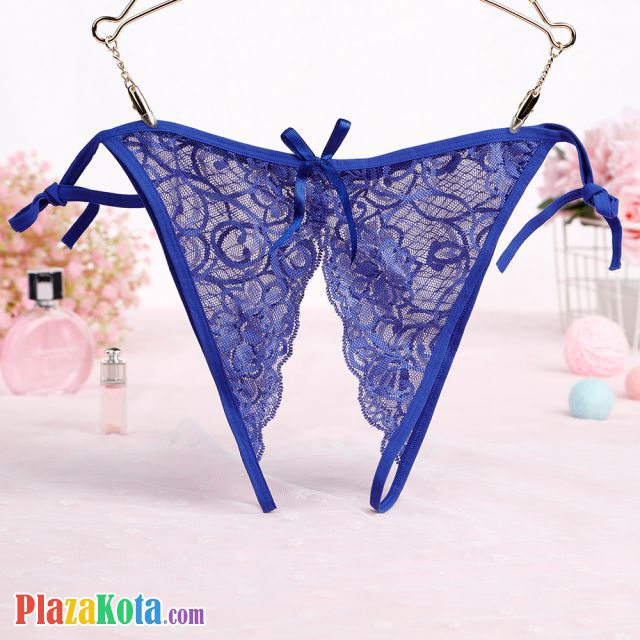 P584 - Celana Dalam Wanita Panties Thong Seksi Biru Transparan Crotchless Ikat Samping - Photo 1