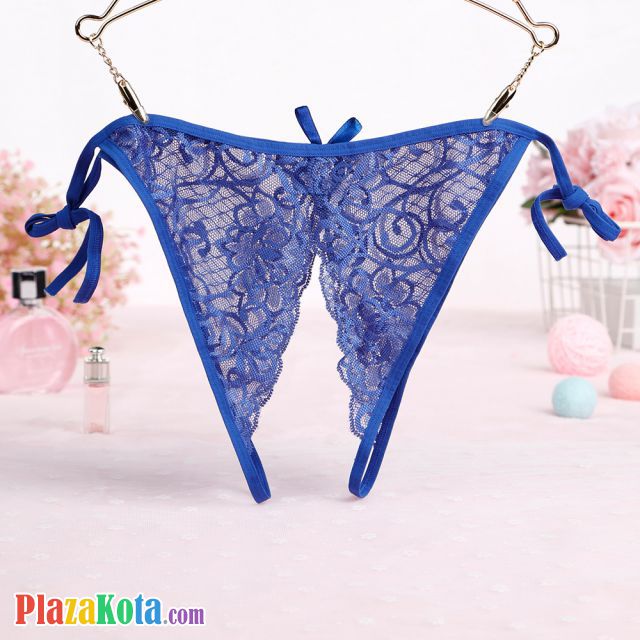 P584 - Celana Dalam Wanita Panties Thong Seksi Biru Transparan Crotchless Ikat Samping - Photo 2