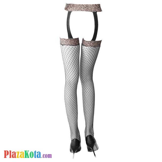 S048 - Stocking Overknee Sepaha Fishnet Hitam Garter Belt Macan Tutul - Photo 2
