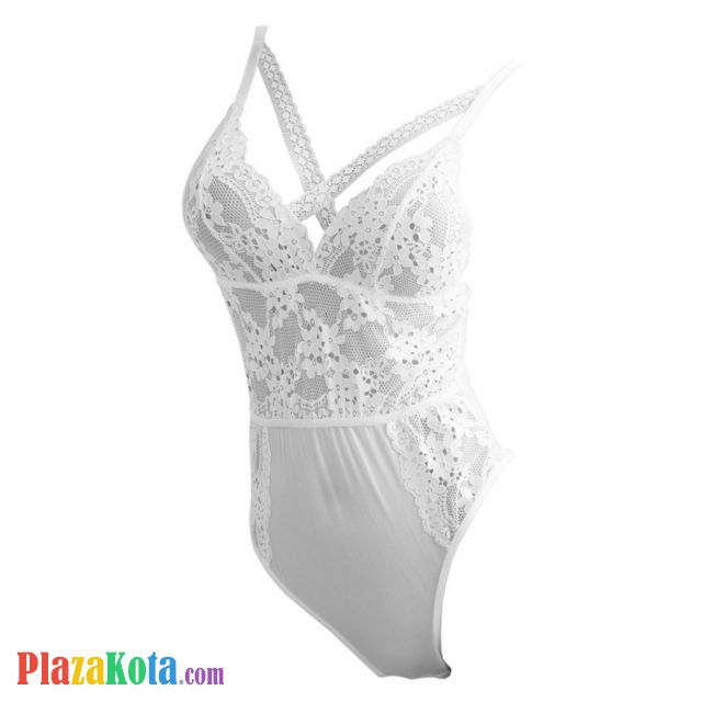 L1231 - Baju Tidur Dinas Malam Wanita Lingerie Teddy Bodysuit Seksi Putih Transparan - Photo 1