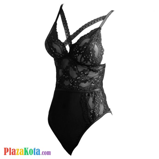 L1232 - Baju Tidur Dinas Malam Wanita Lingerie Teddy Bodysuit Seksi Hitam Transparan - Photo 1