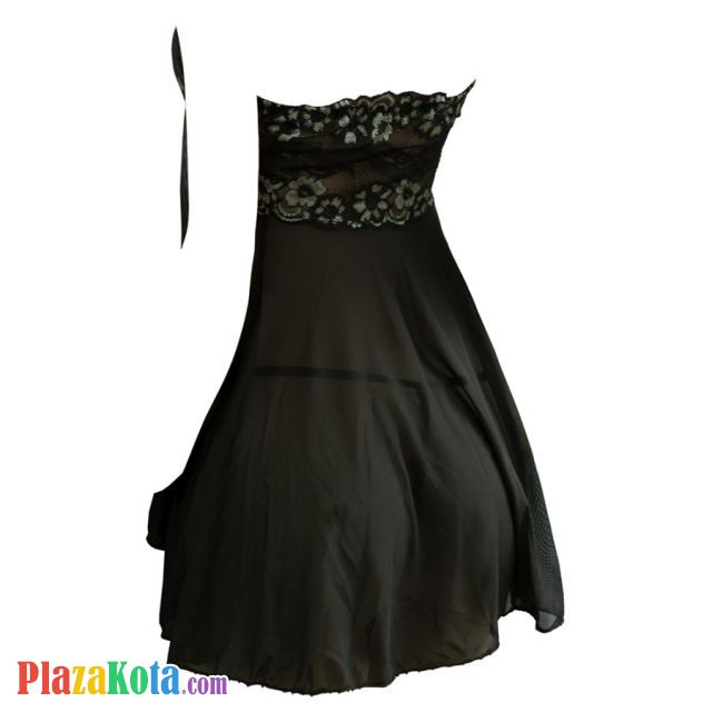L1234 - Baju Tidur Dinas Malam Wanita Lingerie Babydoll Mini Dress Seksi Kemben Coklat Transparan - Photo 2