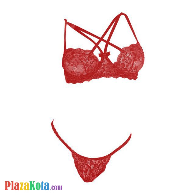 B338 - Pakaian Dalam Wanita Bra Set Kawat Underwire Seksi Merah Transparan - Photo 1