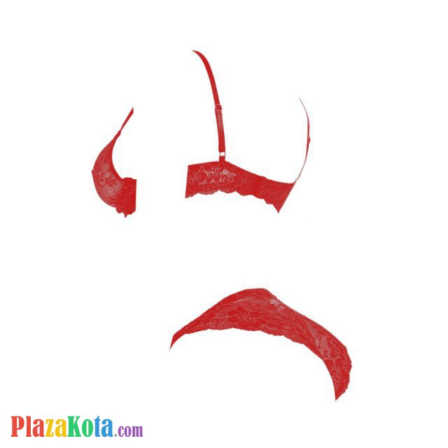 B338 - Pakaian Dalam Wanita Bra Set Kawat Underwire Seksi Merah Transparan - Photo 2