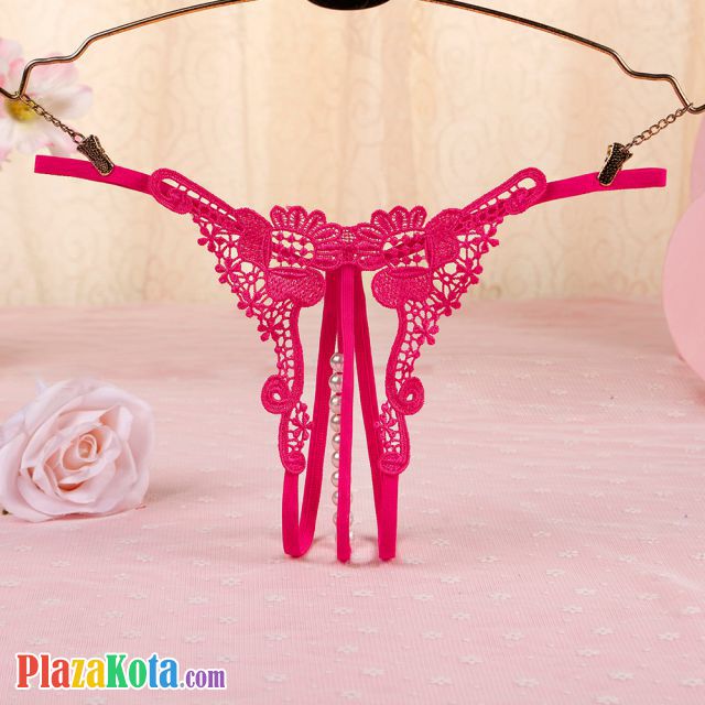 GS321 - Celana Dalam Wanita G-String Mutiara Seksi T-Back Crotchless Magenta - Photo 1