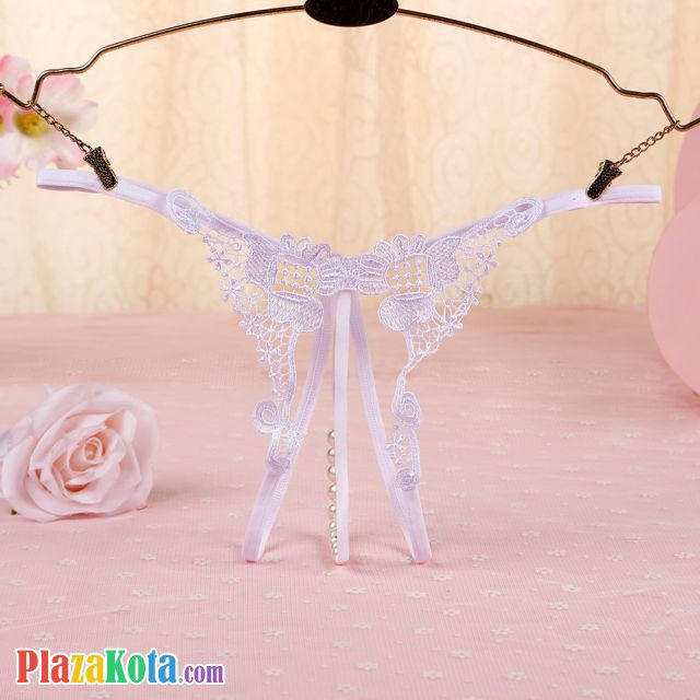 GS322 - Celana Dalam Wanita G-String Mutiara Seksi T-Back Crotchless Putih - Photo 1
