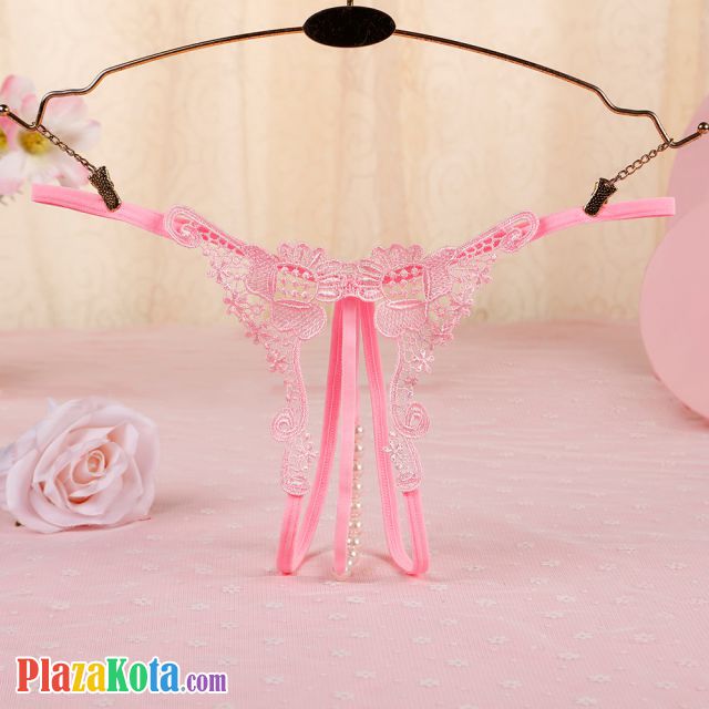 GS323 - Celana Dalam Wanita G-String Mutiara Seksi T-Back Crotchless Pink - Photo 1