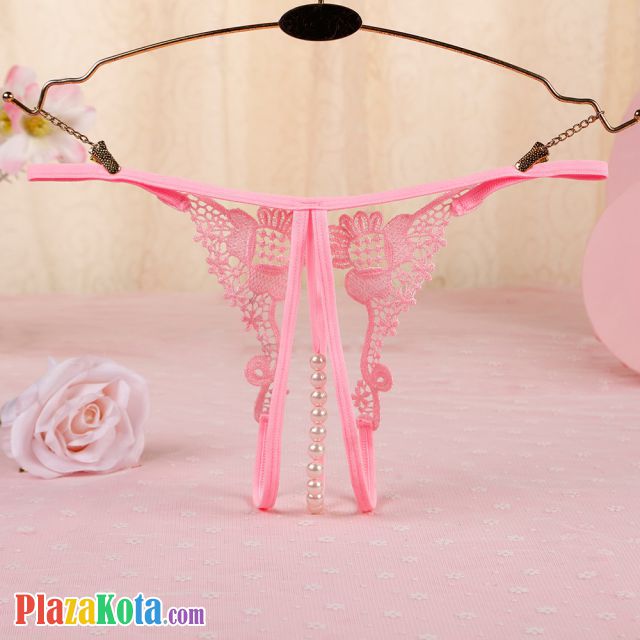 GS323 - Celana Dalam Wanita G-String Mutiara Seksi T-Back Crotchless Pink - Photo 2