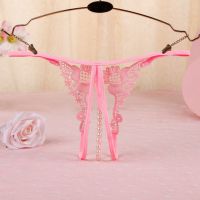 GS323 - Celana Dalam Wanita G-String Mutiara Seksi T-Back Crotchless Pink - 2