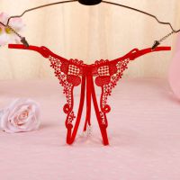 GS324 - Celana Dalam Wanita G-String Mutiara Seksi T-Back Crotchless Merah