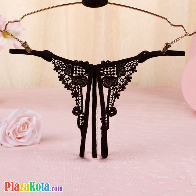 GS326 - Celana Dalam Wanita G-String Mutiara Seksi T-Back Crotchless Hitam - Photo 2