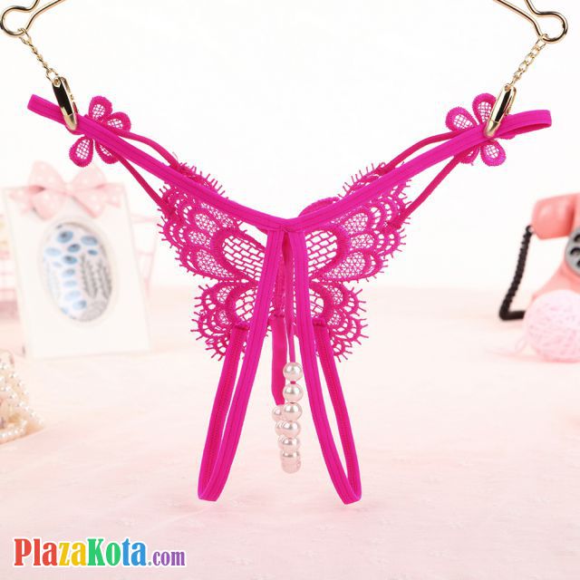 GS333 - Celana Dalam Wanita G-String Mutiara Seksi T-Back Kupu-Kupu Crotchless Magenta - Photo 2 GS333 - Celana Dalam Wanita G-String Mutiara Seksi T-Back Kupu-Kupu Crotchless Magenta - Photo 2