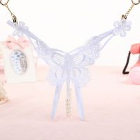 GS334 - Celana Dalam Wanita G-String Mutiara Seksi T-Back Kupu-Kupu Crotchless Putih